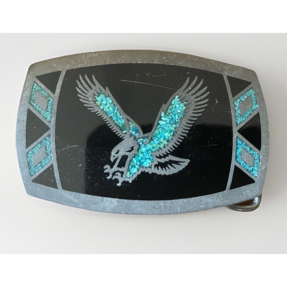 VINTAGE AJM ALBUQUERQUE TURQUOISE EAGLE BELT BUCKLE